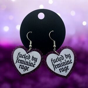 Purple Heart Earrings with Feminine Rage Design